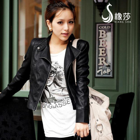 2012 autumn outerwear women's plus size PU motorcycle jacket short design slim water wash stand collar leather clothing