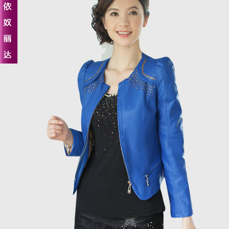 2012 autumn outerwear women's PU clothing women's short design slim jacket plus size o-neck new arrival