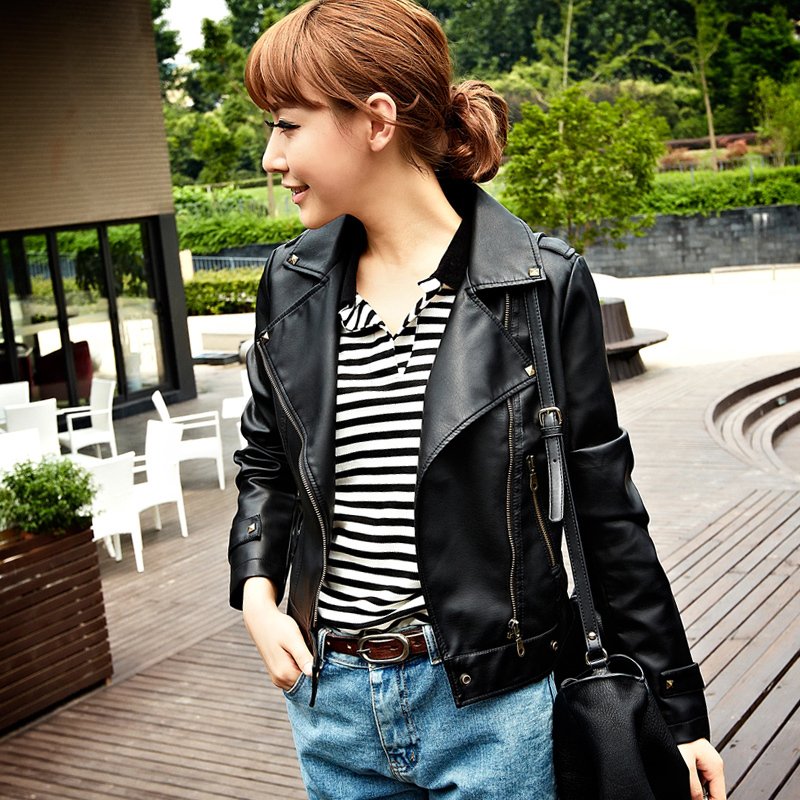 2012 autumn outerwear women's small leather clothing female short design slim PU jacket 01g3301