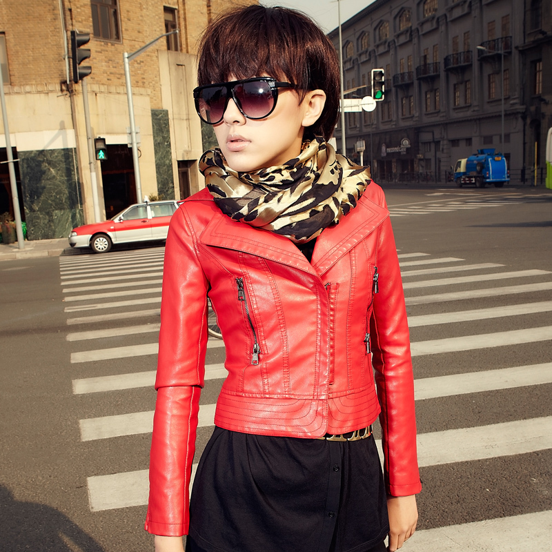 2012 autumn outerwear women's small leather clothing female short design slim PU jacket 11g3527