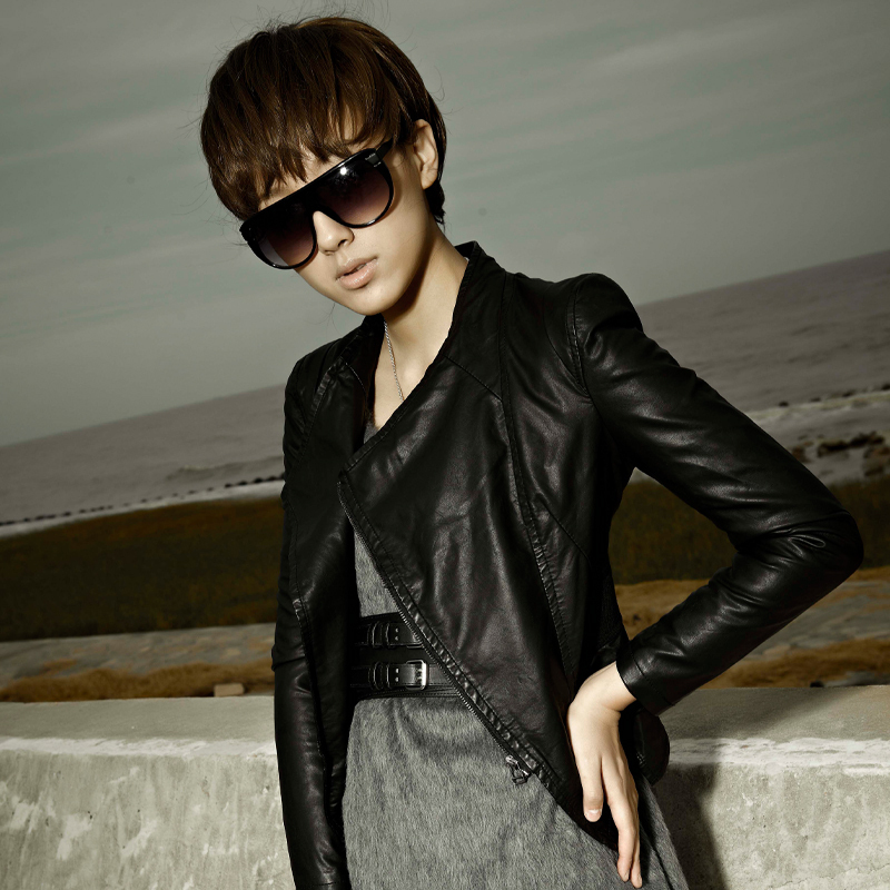 2012 autumn outerwear women's small leather clothing female short design slim PU jacket 11g3533