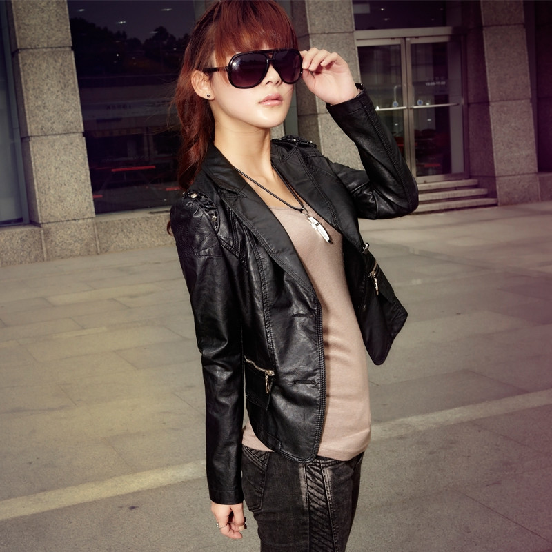 2012 autumn outerwear women's small leather clothing female short design slim PU jacket 11g3570