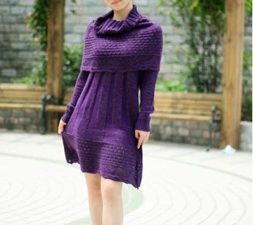 2012 Autumn Outfit New Ladies Knitting Wool Dress Large Shawl Collar Long Sleeve Backing Sweater WF12113003