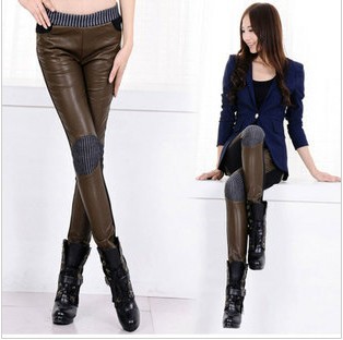 2012 autumn patchwork leather pants female legging pencil pants