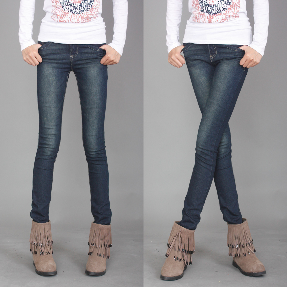 2012 autumn plus size all-match elastic pencil pants jeans female trousers