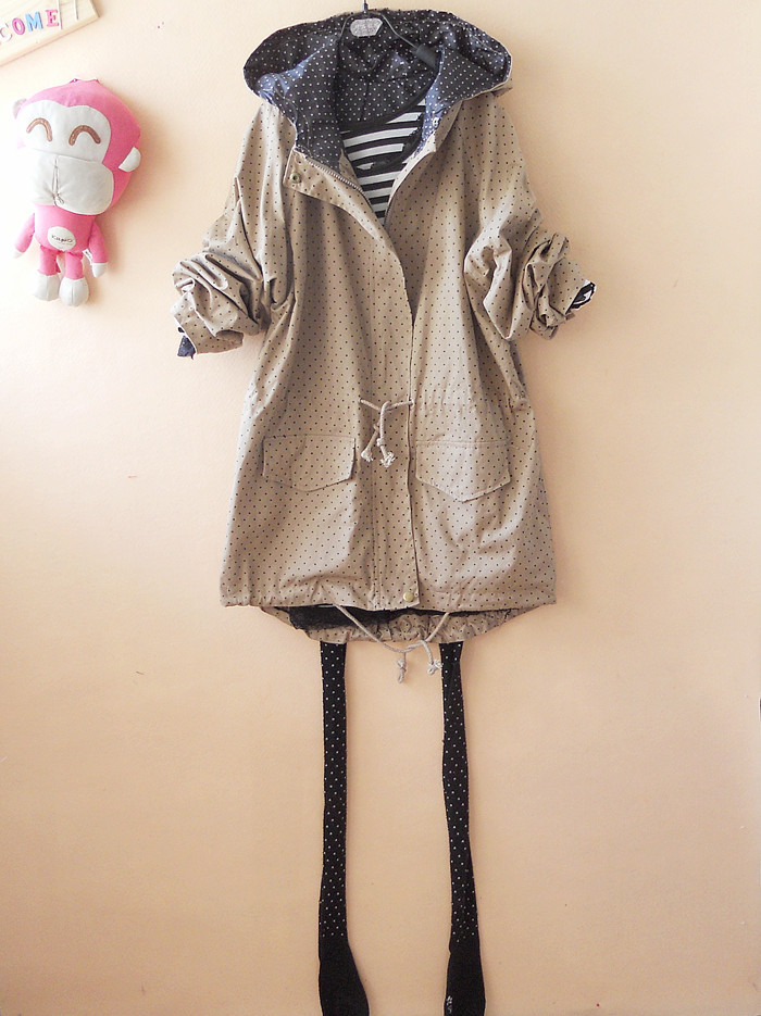 2012 autumn polka dot slim waist medium-long loose polka dot trench outerwear plus size clothing