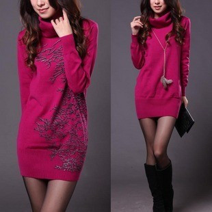 2012 autumn print medium-long sweater plus size female long-sleeve basic shirt sweater