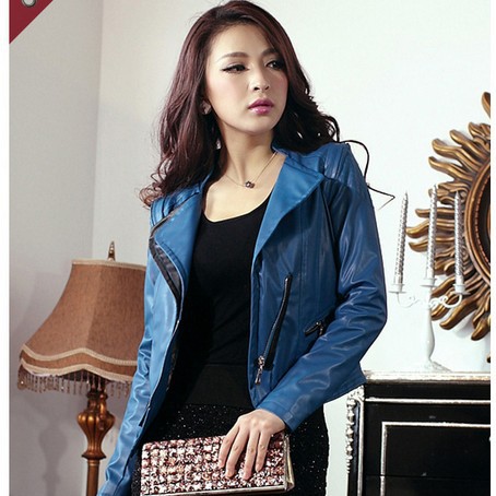 2012 autumn PU clothing women's jacket gold zipper fashion stand collar slim short design leather clothing