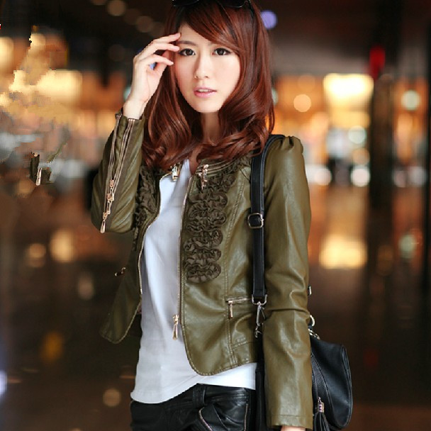 2012 autumn PU jacket motorcycle slim short design women's small leather clothing plus size