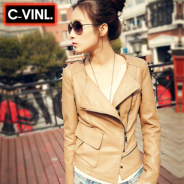 2012 autumn PU short design leather clothing women outerwear plus size motorcycle women's