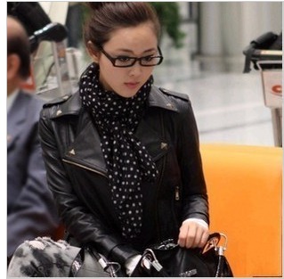 2012 autumn short design casual outerwear turn-down collar motorcycle leather jackets for women