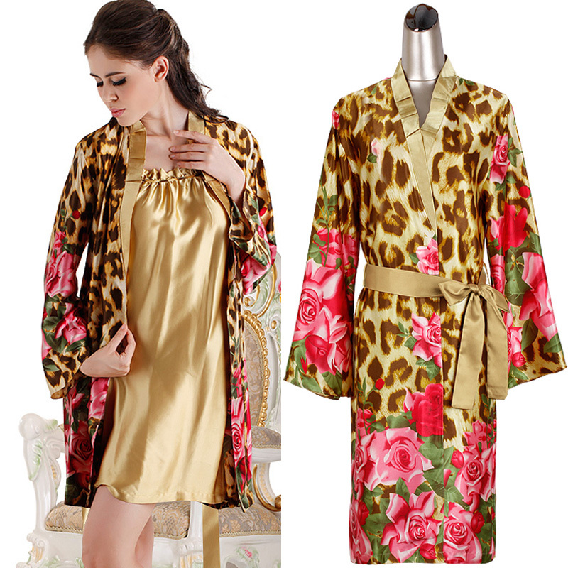 2012 autumn sleepwear female luxury sexy long-sleeve leopard print spaghetti strap nightgown robe set lounge