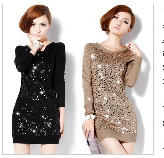 2012 autumn slim basic sweater female medium-long one-piece dress paillette sweater