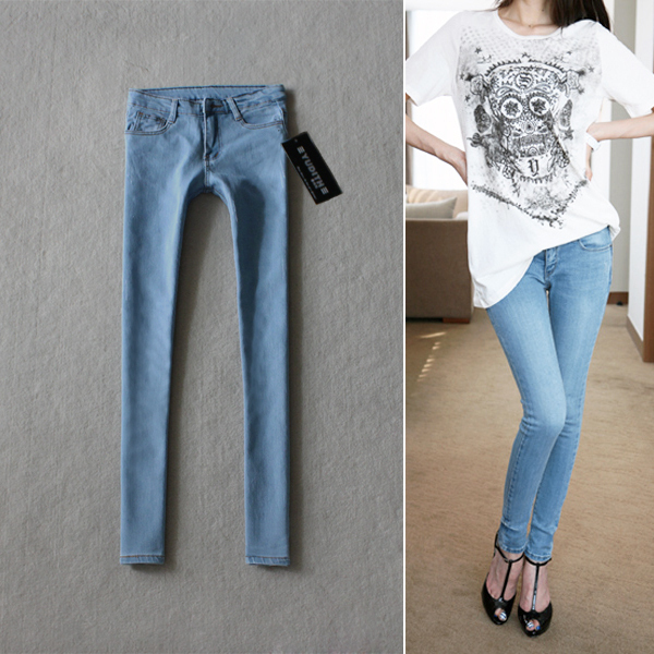 2012 autumn slim butt-lifting light blue jeans female trousers skinny pants pencil pants