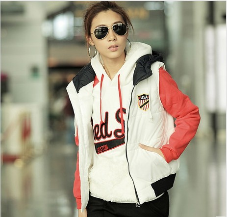 2012 autumn slim casual sleeveless letter print women's hooded wadded jacket thickening vest