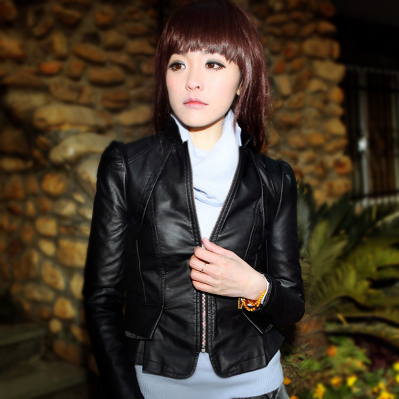 2012 autumn slim leather coat women short design water washed leather clothing female leather jacket