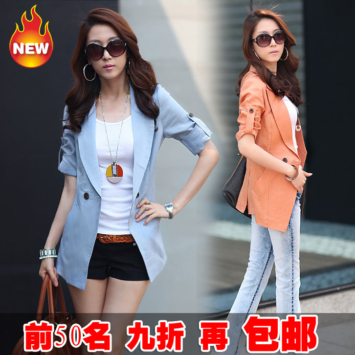 2012 autumn slim linen blazer women's medium-long casual outerwear female outerwear female suit trench