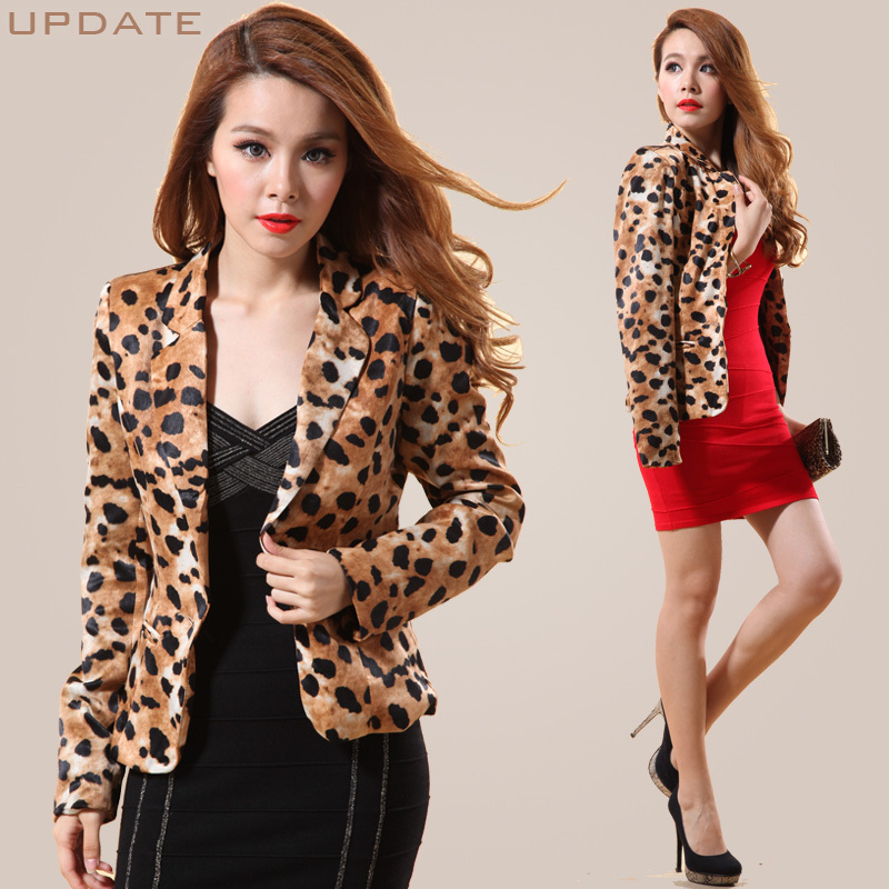 2012 autumn slim medium-long leopard print genuine leather sheepskin clothes outerwear women's