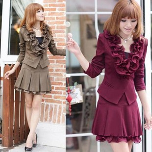 2012 autumn slim ol elegant women's gentlewomen dress twinset professional skirt ruffle collar