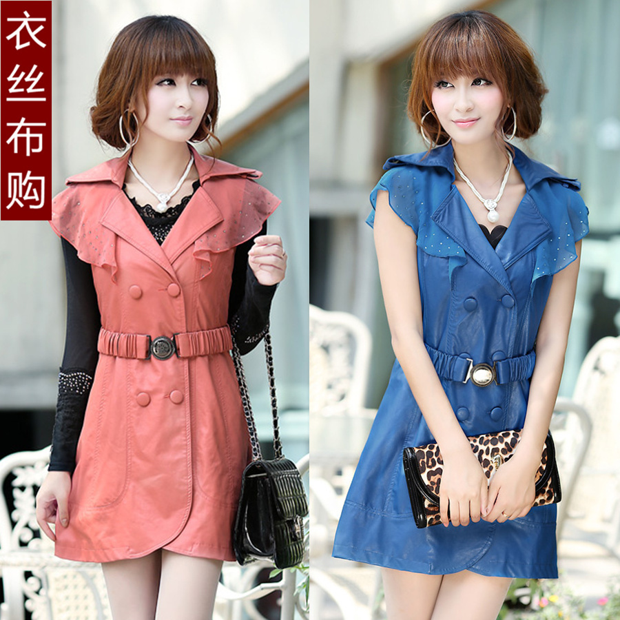 2012 autumn slim PU slim hip leather skirt sleeveless tank dress one-piece dress skirt