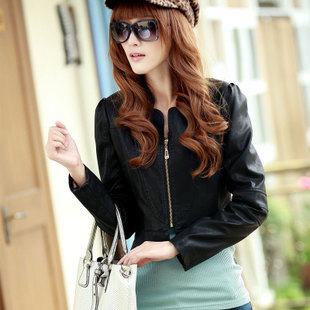 2012 autumn small leather clothing short design motorcycle jacket slim stand collar plus size PU clothing outerwear female