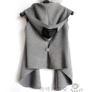 2012 autumn solid color all-match vest vest hooded outerwear sweater