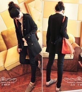 2012 autumn stand collar double breasted trench design long outerwear