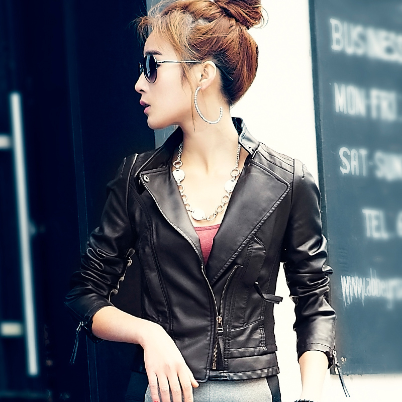 2012 autumn stand collar motorcycle short design slim PU women's jacket short jacket