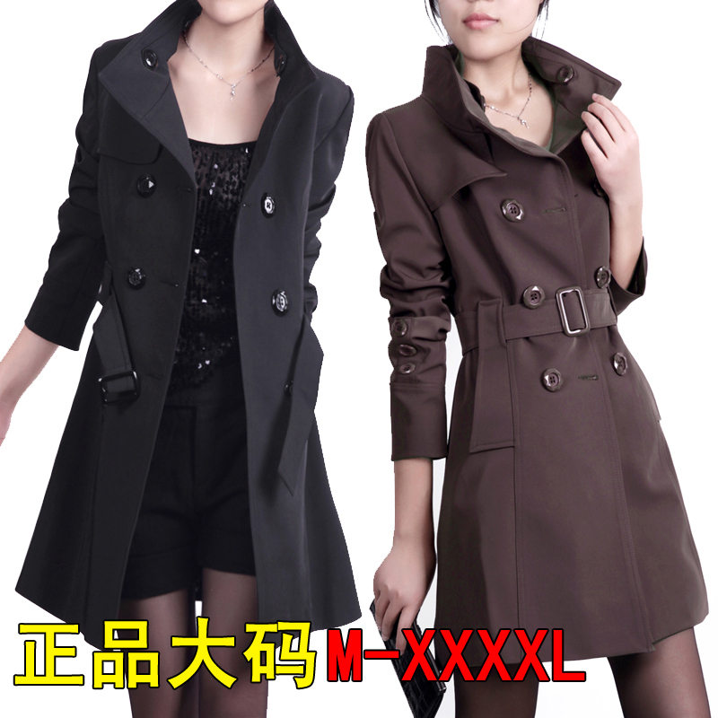 2012 autumn stand collar women's plus size long design slim long-sleeve double breasted trench outerwear xxxxl