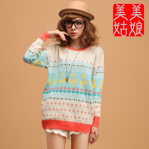 2012 autumn stripe loose pullover sweater shirt thickening basic sweater outerwear women's