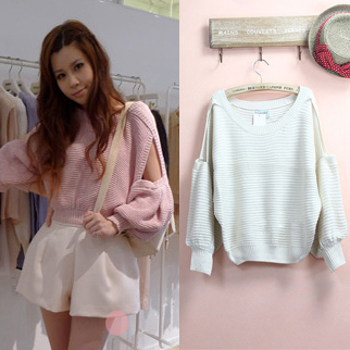 2012 autumn sweater snidel sexy strapless sweater o-neck long-sleeve sweater female