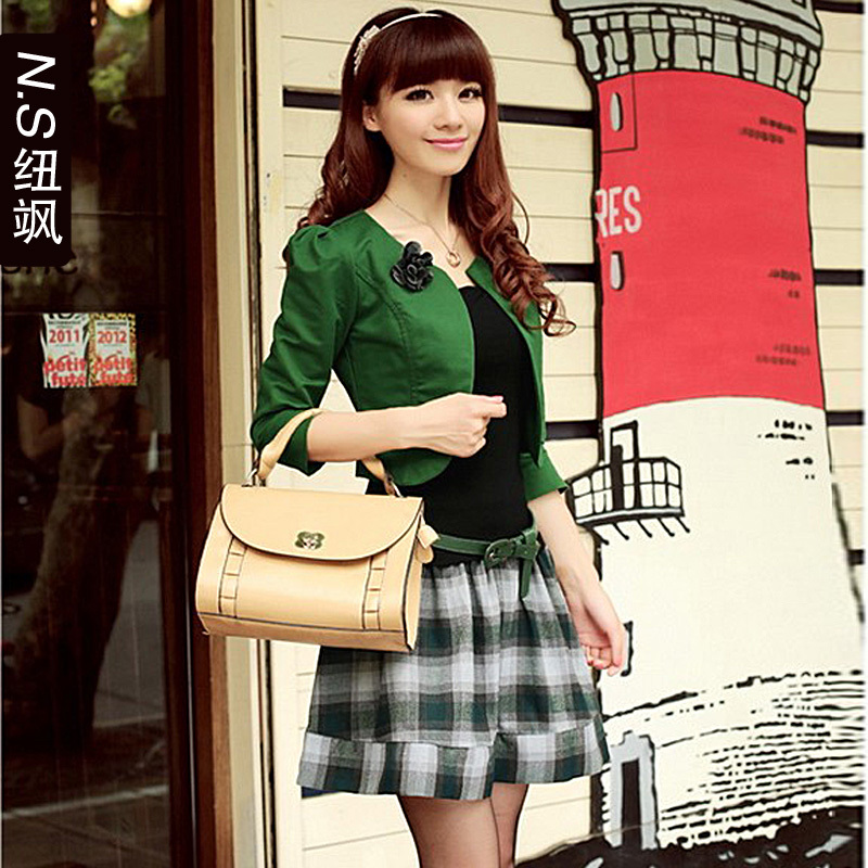 2012 autumn sweet gentlewomen slim elegant suit three quarter sleeve three piece set skirt corsage belt