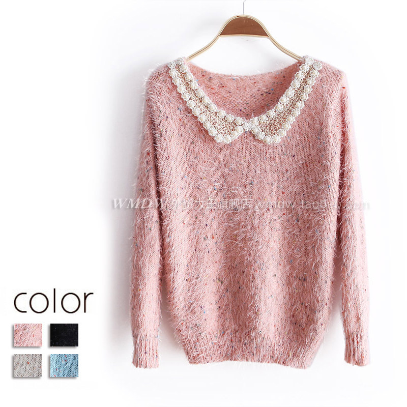 2012 autumn sweet lace collar long-sleeve sweater mohair knitted sweater wx1055