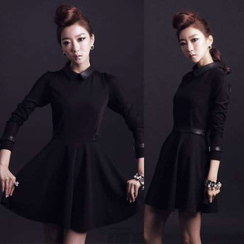 2012 autumn sz elegant slim knitted cotton leather small one-piece dress