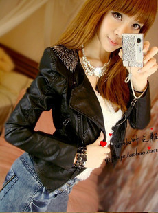 2012 autumn tassel epaulette motorcycle leather clothing female short design coat