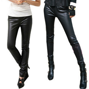 2012 autumn the trend of women plus size faux leather legging elastic full leather boot cut jeans SS33