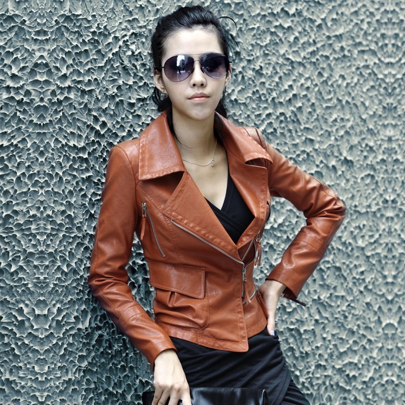 2012 Autumn Top Grade Sexy Womens Motorcycle PU Leather Jacket Fashion Fur Clothing Short Leather Outerwear 4 Size+4 Color A02E0