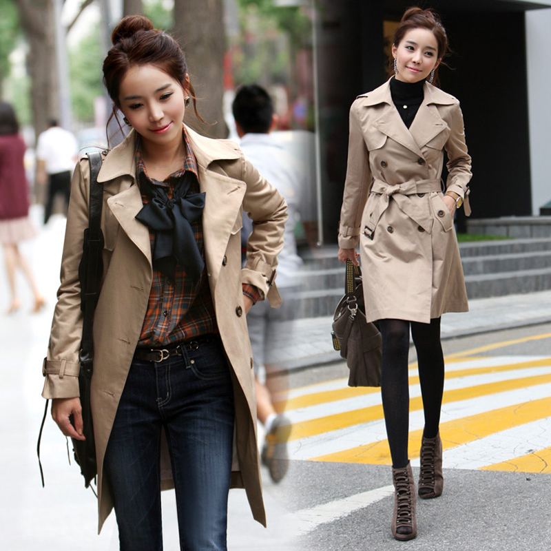 2012 autumn trench female medium-long lacing double breasted long design trench outerwear