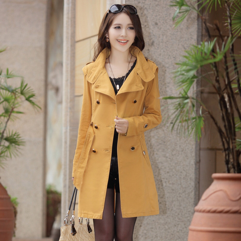 2012 autumn trench women's slim double breasted long design trench outerwear belt DropFree Shipping