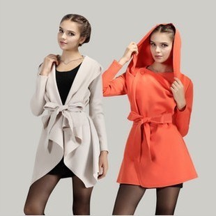 2012 Autumn Trendy Korean New women's windbreaker jacket with Hood Overcoat Slim WT0007 Free shipping Wholesale