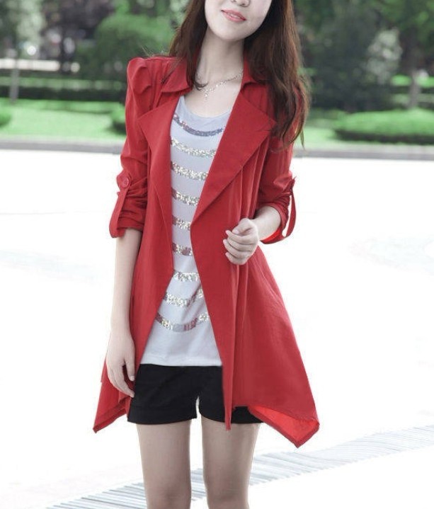 2012 autumn ultra-thin women's casual loose long trench fabric design 1745