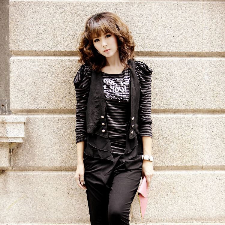 2012 autumn vest female short design slim vest outerwear all-match ruffle