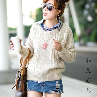 2012 autumn vintage british style twisted loose long-sleeve pullover sweater outerwear women's