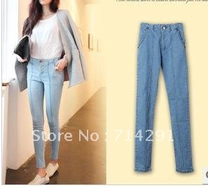 2012 autumn vintage fashion female slim butt-lifting high waist denim trousers