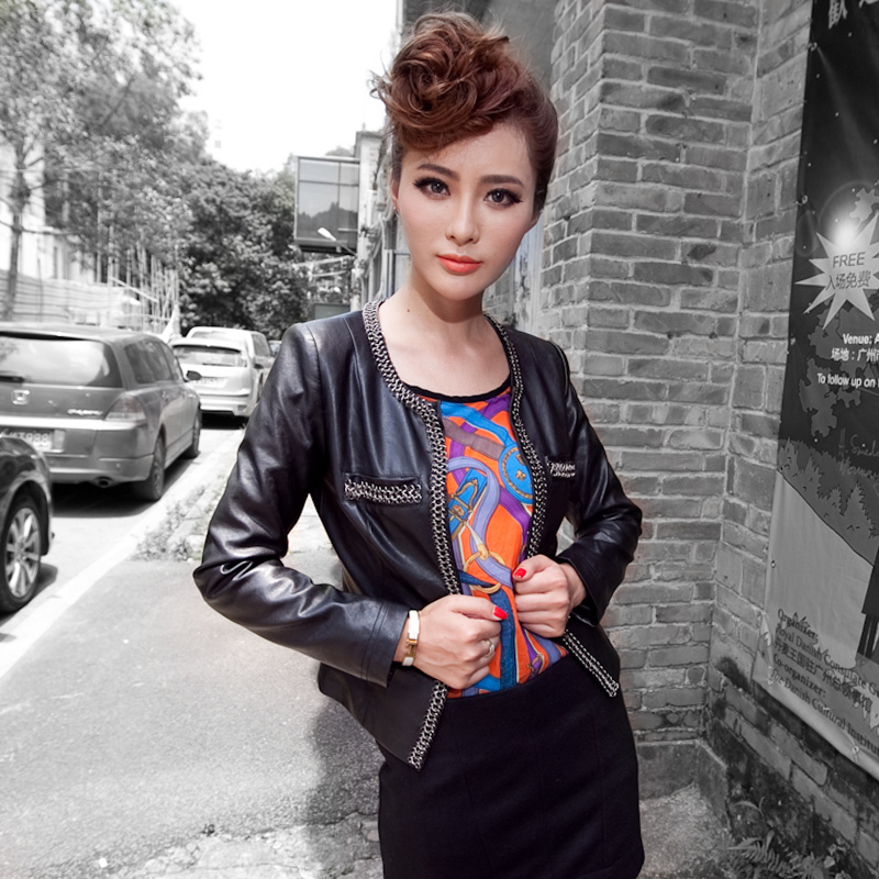 2012 autumn water wash quality fashion leather clothing female slim outerwear e850368 free shipping