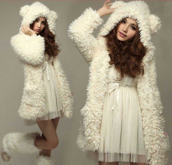 2012 Autumn/Winter Cute Bear Ear Hooded Plush Sweater Coat