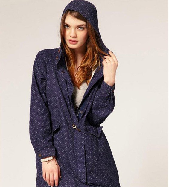 2012 Autumn&Winter Fashion Women Casual Polka Dot Zip Long Trench Coat outerwear hooded Ladies Adjust Rope Belt