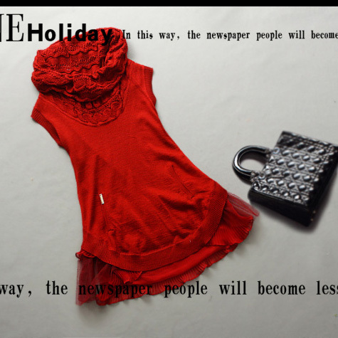 2012 Autumn&winter New Arrival autumn new arrival ol brief fashion turn-down collar sleeveless sweater