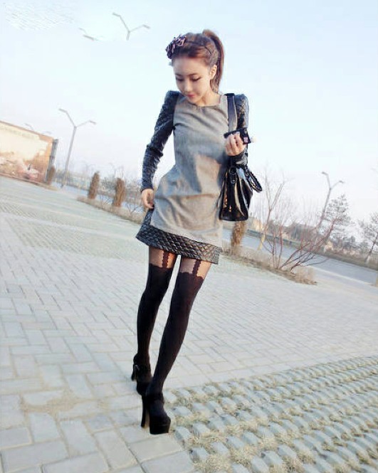 2012 autumn winter new arrival brand design patchwork high quality PU leather hotsell women fashion dress free shipping