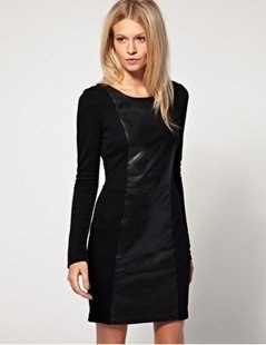 2012 autumn Winter New Vintage Patchwork Leather Skirt Dress Women 7920